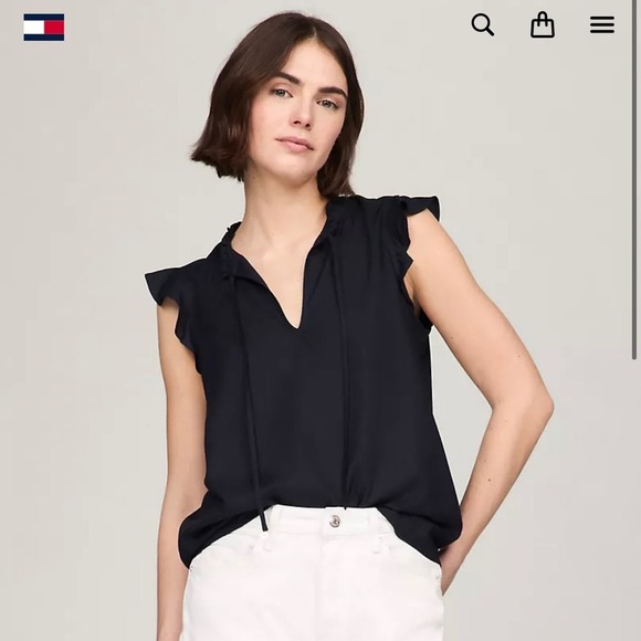 NWT - Tommy Hilfiger Flutter-Sleeve Ruffle Top – Navy – Size XXL - Picture 1 of 5